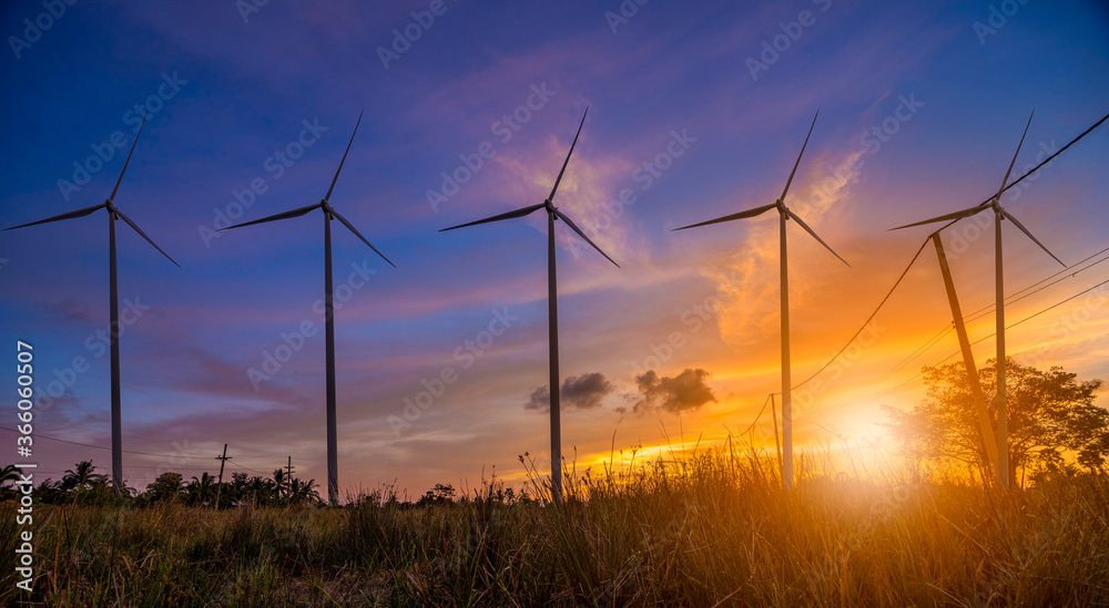 Obraz premium Wind turbine or wind power Translated into electricity, environmental protection Make the world not hot.