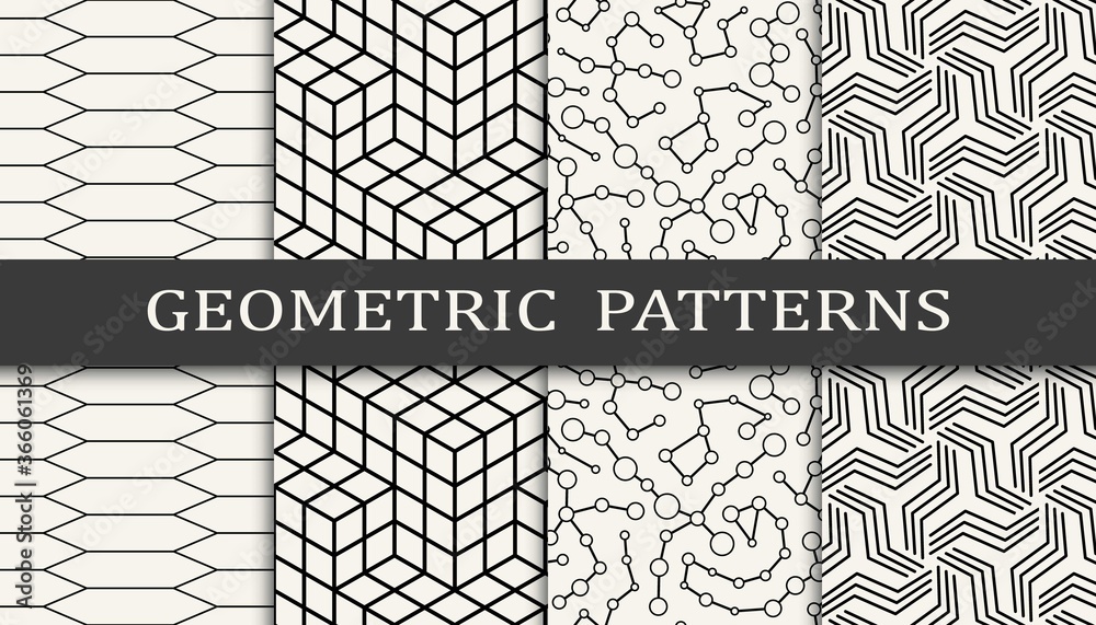 Fototapeta Set of geometric seamless patterns. Abstract geometric graphic design simple pattern. Seamless geometric lines pattern.