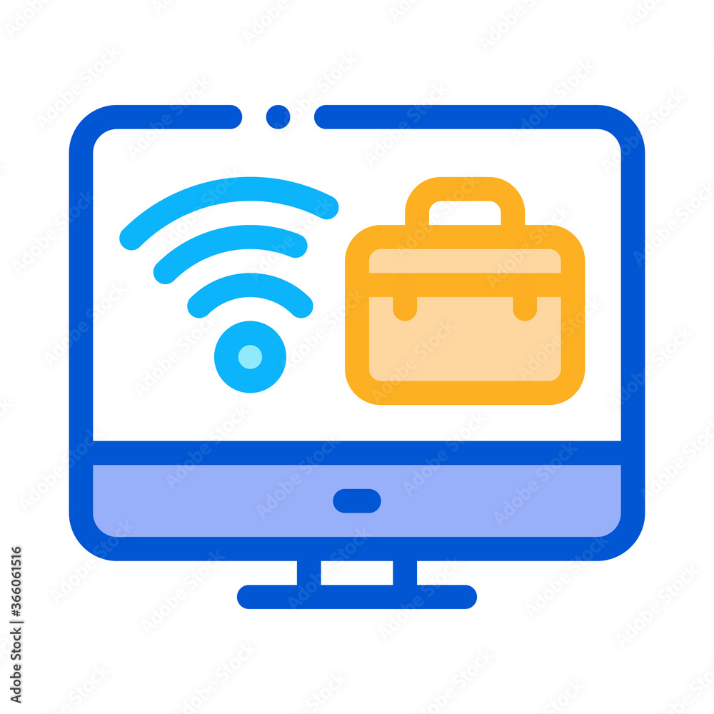wifi and business case on computer screen icon vector. wifi and business case on computer screen sign. color symbol illustration wifi and business case on computer screen icon vector. wifi and business case on computer screen sign. color symbol illustration
