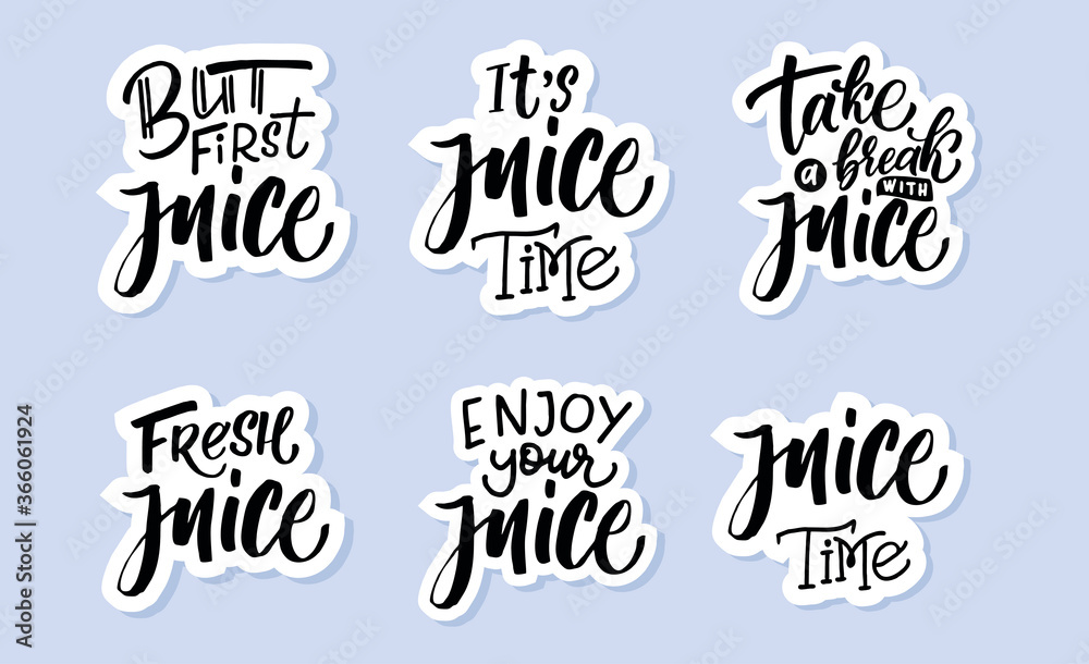 Set hand drawn quotes juice.