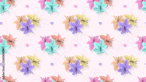 Seamless beautiful flower background. Lily seamless pattern. Vector colorful flower illustration