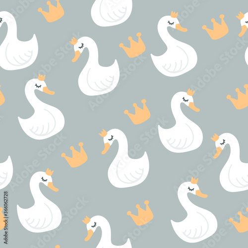 Seamless swan in the crown pattern