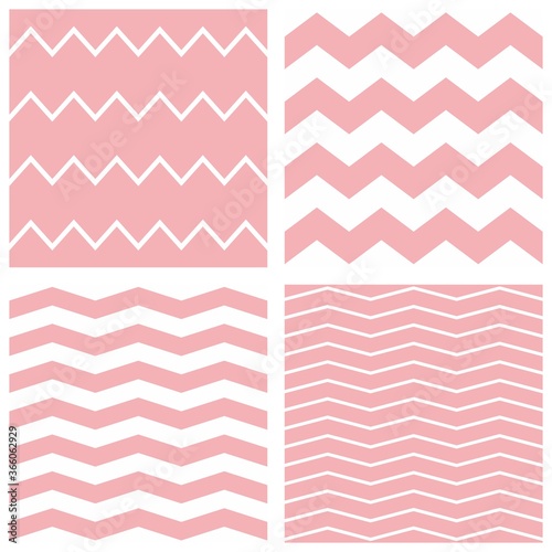 Tile vector pattern set with white and pink zig zag background