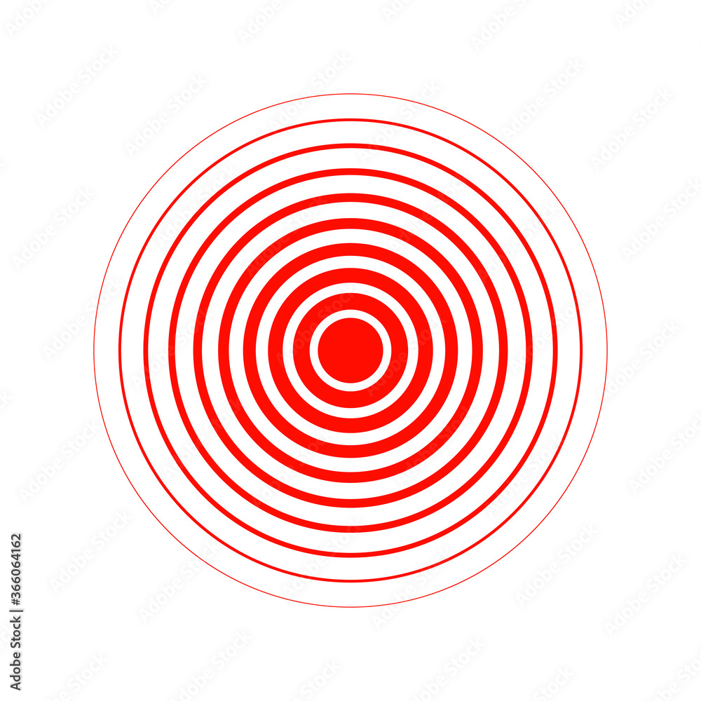 Red rings of pain graphic sign. Symbol locations and growth physical pain, suffering and body disorder. Icon isolated on white background. Vector illustration Red rings of pain graphic sign. Symbol locations and growth physical pain, suffering and body disorder. Icon isolated on white background. Vector illustration