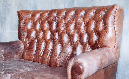 Closeup texture of vintage brown leather sofa