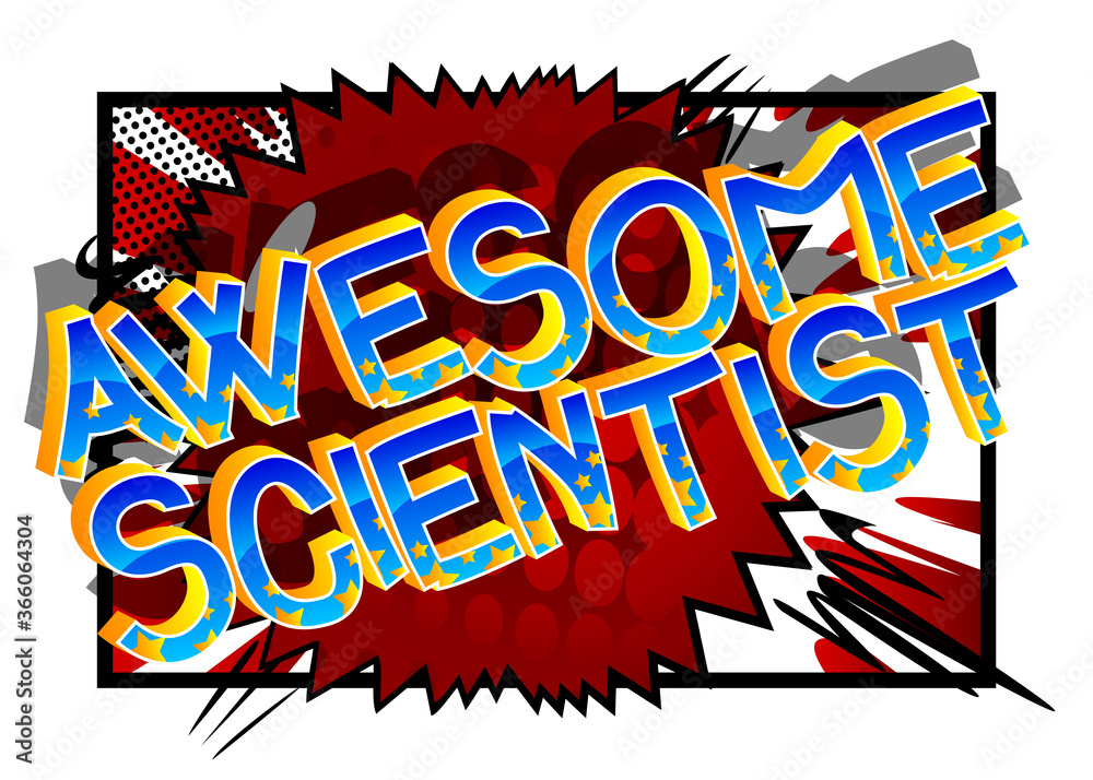 Obraz premium Awesome Scientist Comic book style cartoon words. Text on abstract background.