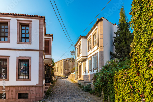 Fototapeta Naklejka Na Ścianę i Meble -  Colorful historical street view in Cunda Island of Ayvalik Town.