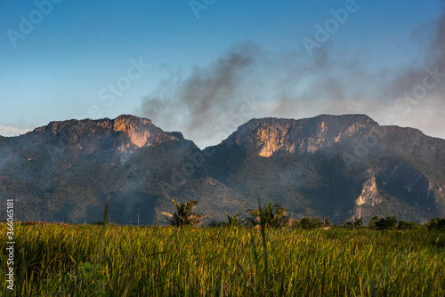 mountain landscape with air poluution photo