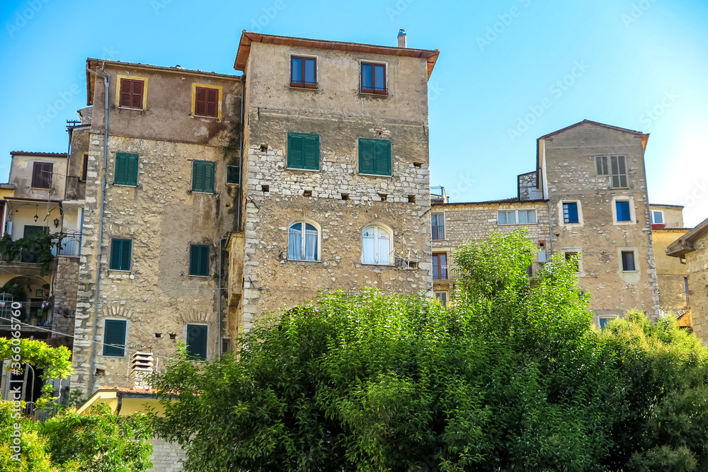 Bottom view of the centenary houses of the commune of Lenola, province of Latina, Italy