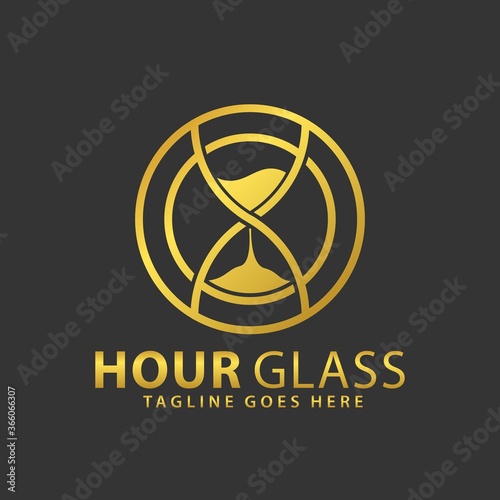 Gold Circle Hour Glass Logos Design Vector Illustration Template