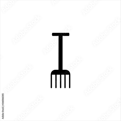 Pitchfork glyph vector icon isolated on a white background. Gardening tools silhouettes. Flat icon design. Logo illustration. 