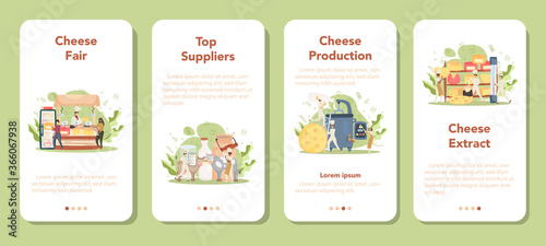 Cheese maker mobile application banner set. Professional chef making