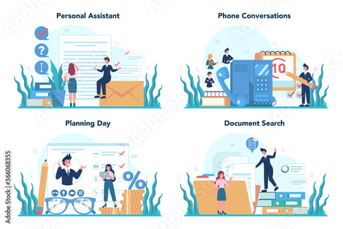 Businessman personal assistant concept set. Professional help