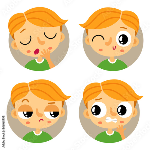 Cute set of four young redhead boy emotions