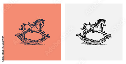Rocking horse hand drawn vintage sketch vector illustration
