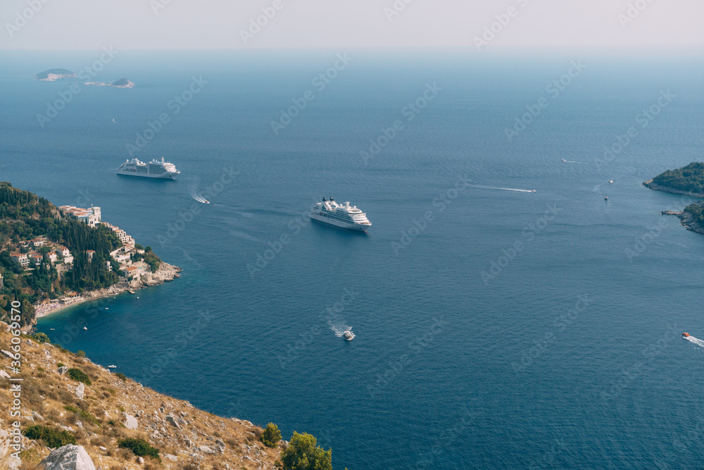 Cruise ships near Old Town Dubrovnik in Croatia.