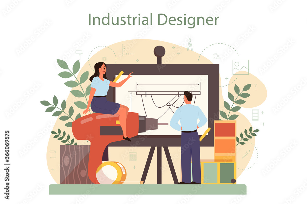 Industrial designer concept. Artist creating modern environment Industrial designer concept. Artist creating modern environment