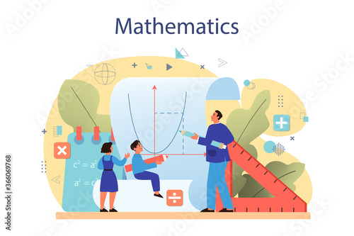 Math course concept. Learning mathematics, idea of education