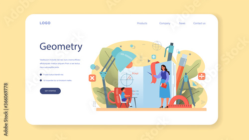 Math school subject web banner or landing page. Learning