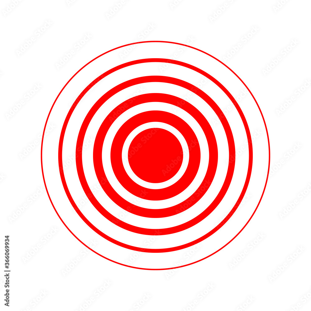 Red rings of pain graphic sign. Symbol locations and growth physical pain, suffering and body disorder. Icon isolated on white background. Vector illustration Red rings of pain graphic sign. Symbol locations and growth physical pain, suffering and body disorder. Icon isolated on white background. Vector illustration