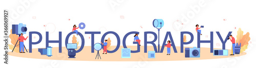 Photography school course typographic header. Professional photographer