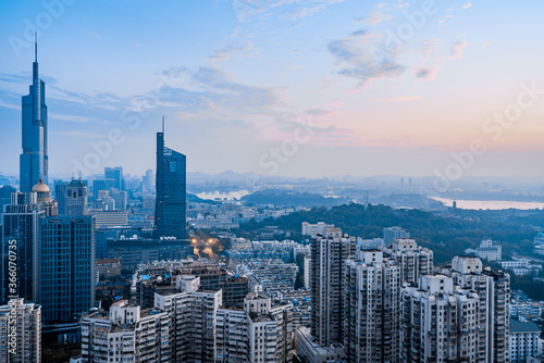 Evening scenery of Nanjing city skyline in Jiangsu, China
