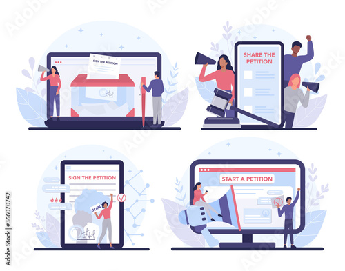 Online petition concept set. Collective public appeal online service.
