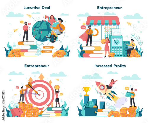 Enterpreneur concept set. Idea of lucrative business, strategy