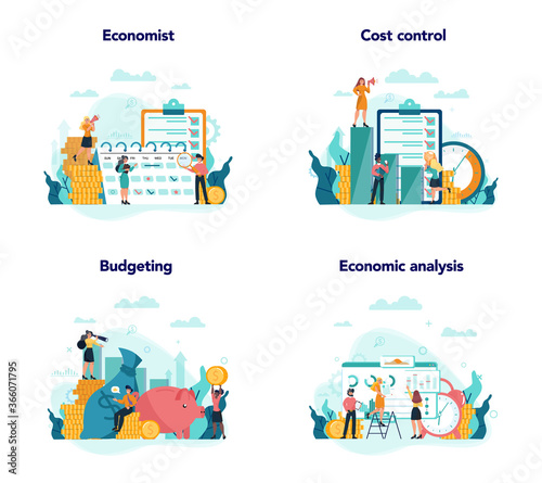 Economics and finance concept set. Business people work with
