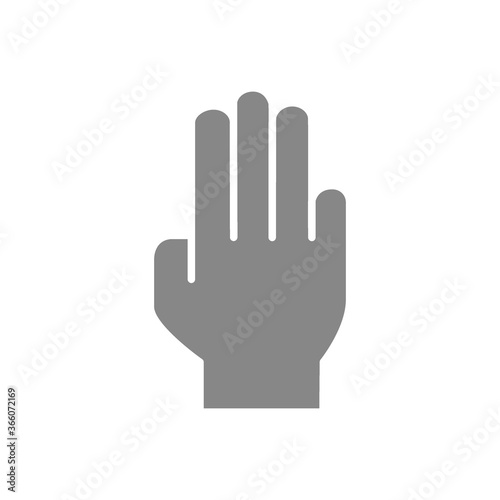 Human hand gray icon. Open palm gesture symbol