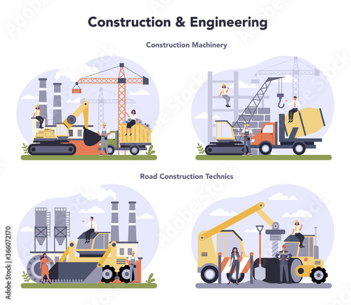 Construction and engineering industry set. Building and road