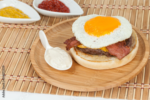 Tasty American Burger With Meat Egg And Bacon.