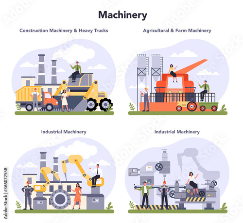 Industrial, construction and agriculture machinery set. Heavy equipment