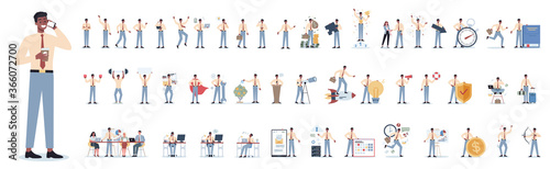 Businessman character set. Poses and meeting, data and hero. © inspiring.team