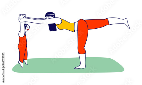 Woman Character Doing Stretching or Yoga Exercises Together with Child. Fitness, Sport and Healthy Lifestyle, Workout
