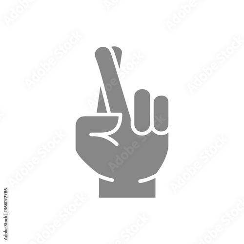 Wish for luck gray icon. Crossed fingers symbol