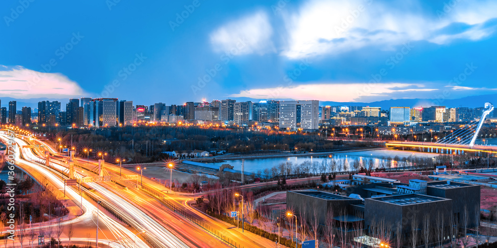 Fototapeta premium Matouqin Bridge at night in Hohhot, Inner Mongolia, China
