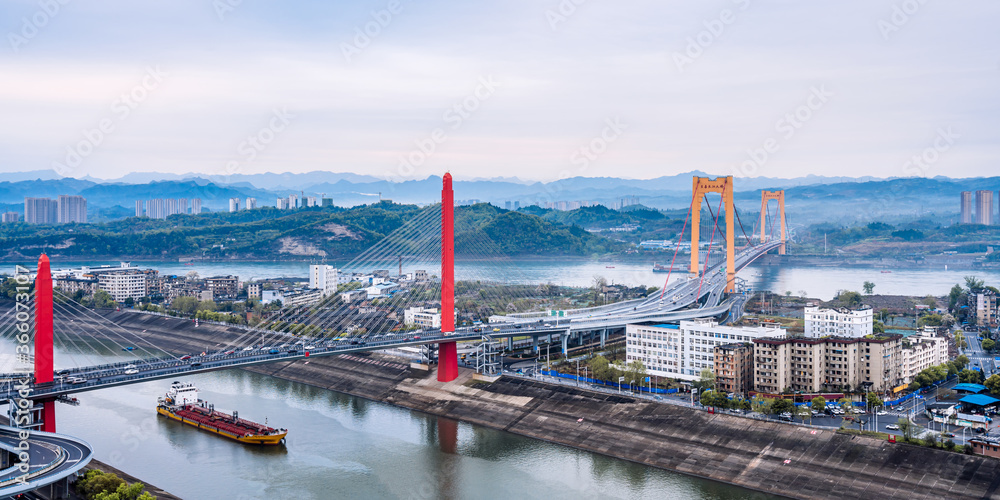 Early morning scenery of Yichang Yangtze River Bridge in Hubei, China