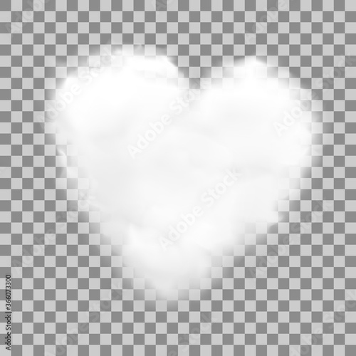 Realistic heart shaped white cloud with transparency