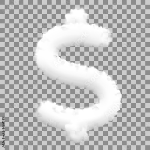 Realistic dollar sign shaped white cloud with transparency