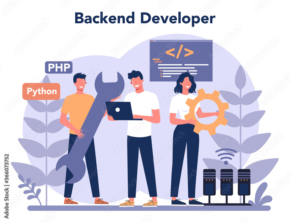 Back end development concept. Software development process. Back end development concept. Software development process.
