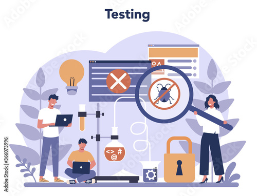 Testing software concept. Application or website code test process.