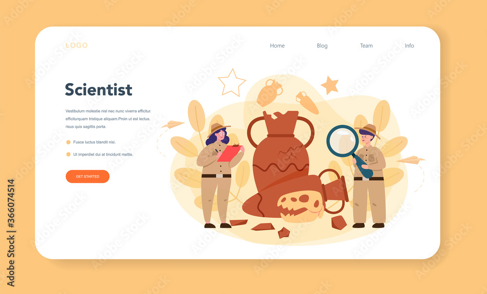 Archaeologist web banner or landing page . Ancient history Archaeologist web banner or landing page . Ancient history