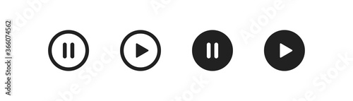Play and pause button, line simple icon. Stop illustration concept in vector flat