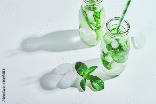 Fresh lemonade with mint in glasses