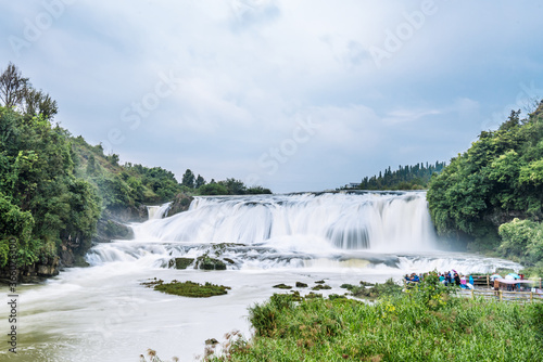 Scenery of steep slope pond waterfall in Huangguoshu, Guizhou, China