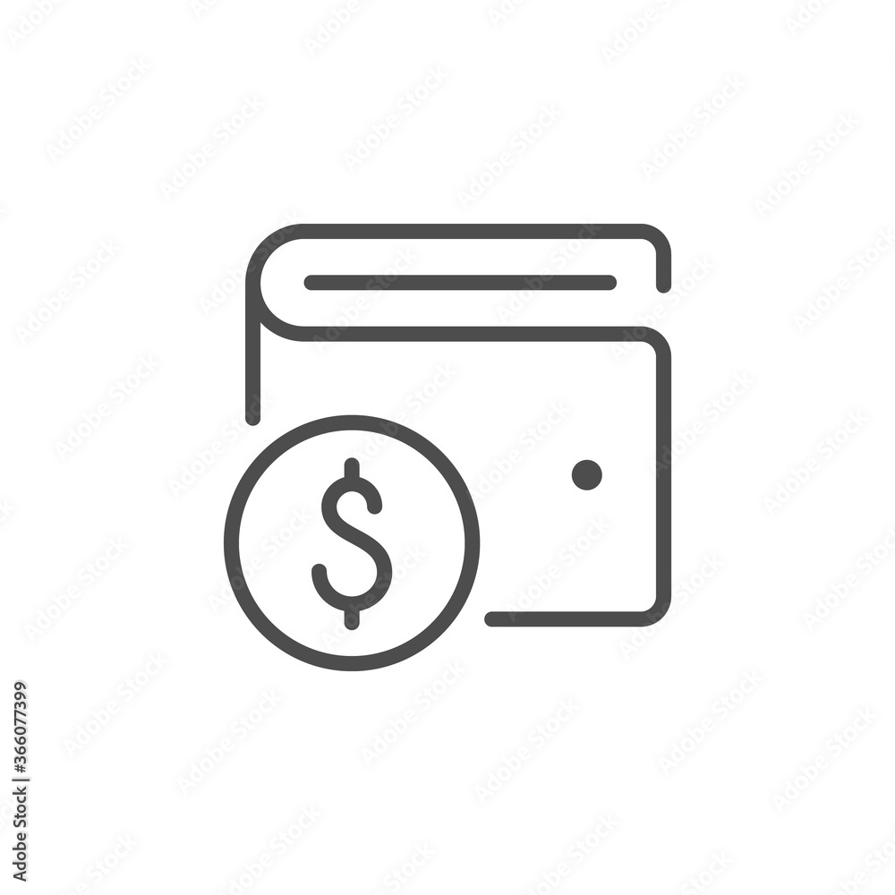 Wallet and dollar line outline icon