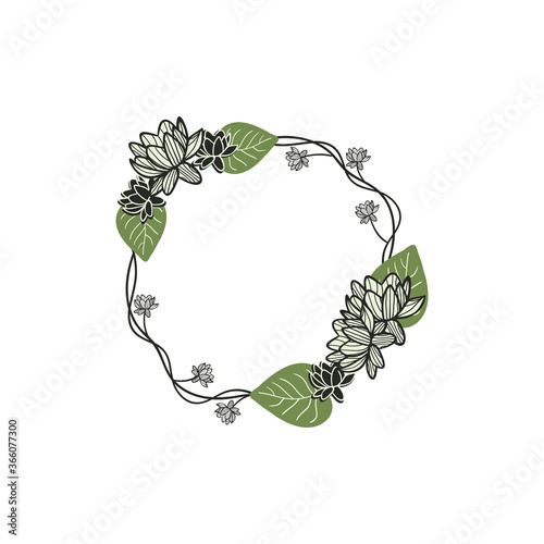 hand drawn lotus flower wreath vector illustration. creative floral designs for fabric, wrapping, wallpaper, textile, apparel.