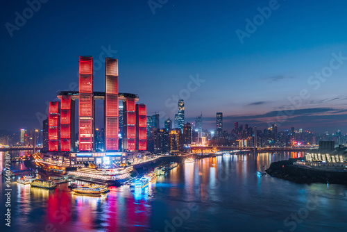 High-view night scenery of Chaotianmen Pier, Chongqing, China photo