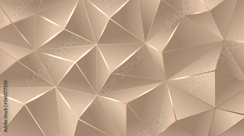 Polygonal light background. Modern design with geometric planes and shimmering gold contour